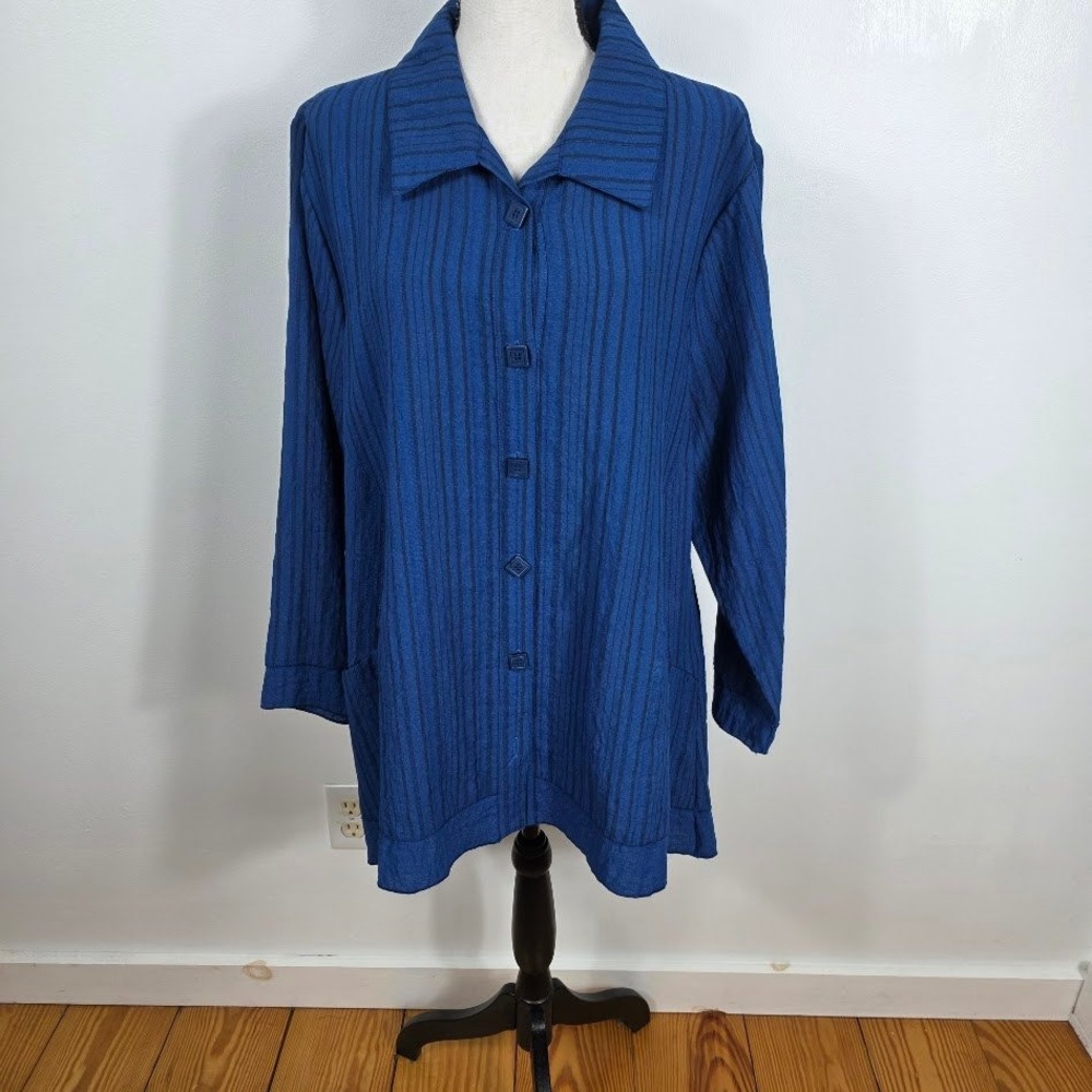 Habitat Blue Striped Textured Knit Button Tunic XL Wearable Art